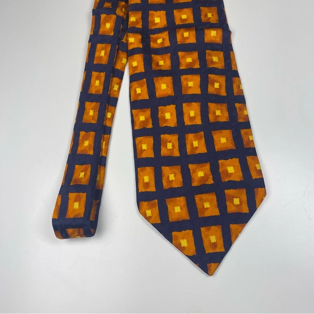 Orange &‎ Navy Geometric Satori 100% Silk Men's Tie